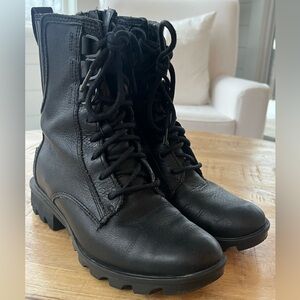 Sorel Phoenix Lace Boot Black Pebbled Leather Combat Style Women's Size 6